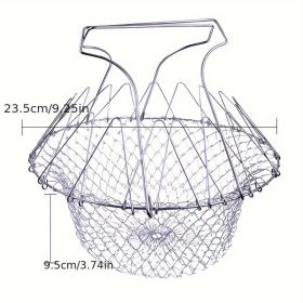 1pc; Frying Basket; Stainless Steel Frying Basket; Kitchen Foldable Steam Rinse Strain; Household Fry Basket Strainer; Kitchen Cooking Tool For F