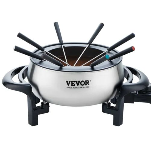 VEVOR Electric Fondue Pot Set For Cheese & Chocolate, 3 Quart Chocolate Melting Warmer, Stainless Steel Fondue Maker With Temperature Control And