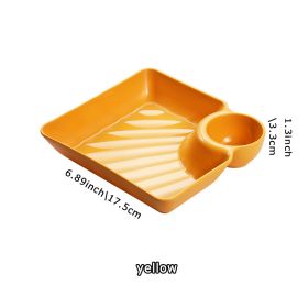 1pc Dumpling Plate With Sauce Dish; Potato; Water; Dumplings; Plate With Vinegar; Dinner Plate; Household Creative Square Serving Plate With Vine (Color: Yellow, Quantity: 1pc)